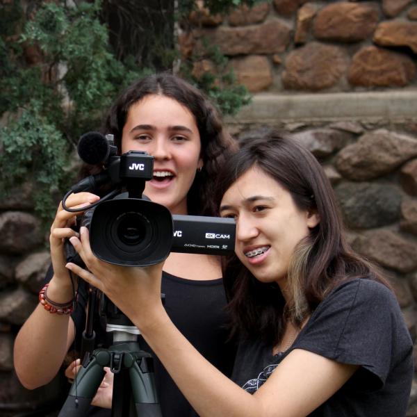 Talia Berlin (right) and Katia Kanner (left) shoot video during class.