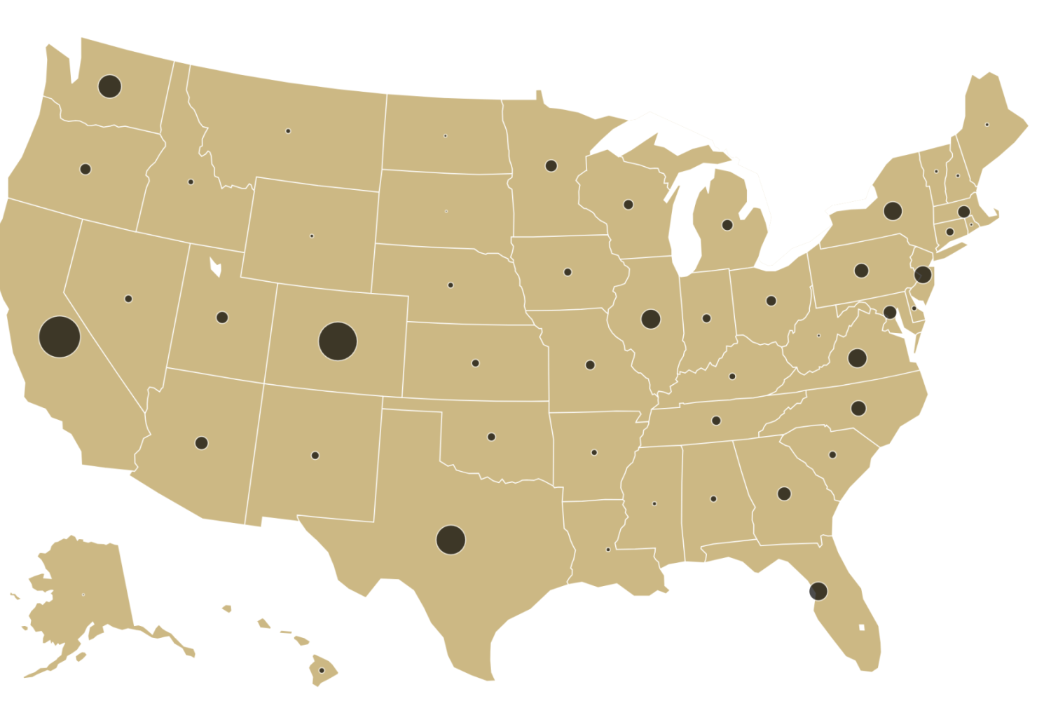 US map of where are students are enrolled from