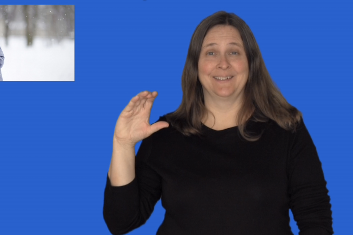 Model of an Introductory Video- woman fingerspelling C-O-L-D