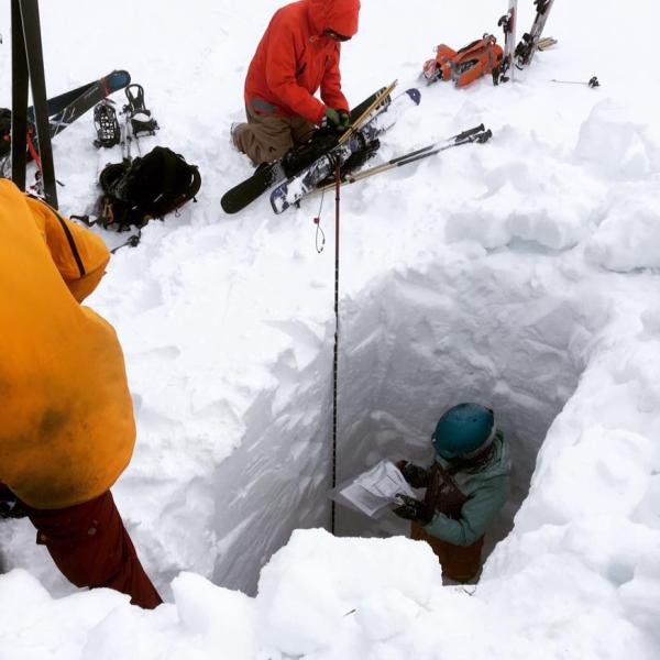Collecting snowpit measurements during the 2015 Niwot Ridge Snow Survey within the Green Lakes Valley watershed.
