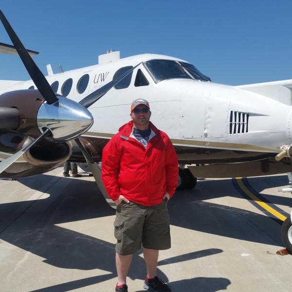 The University of Wyoming King Air research aircraft on display in Hays, Kansas prior to the start of the Plains Elevated Convection at Night (PECAN) field project on 30 May 2015. The PECAN project was a multi-university NSF-funded project aimed at understanding nocturnal convection on the plains of the central US.