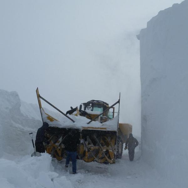 A 20 foot snow drift at the Snowbank mountaintop location (8,000 ft elevation) was carved away by a commercial snow blower on 1 March 2017 in order to access the site during the SNOWIE field project.