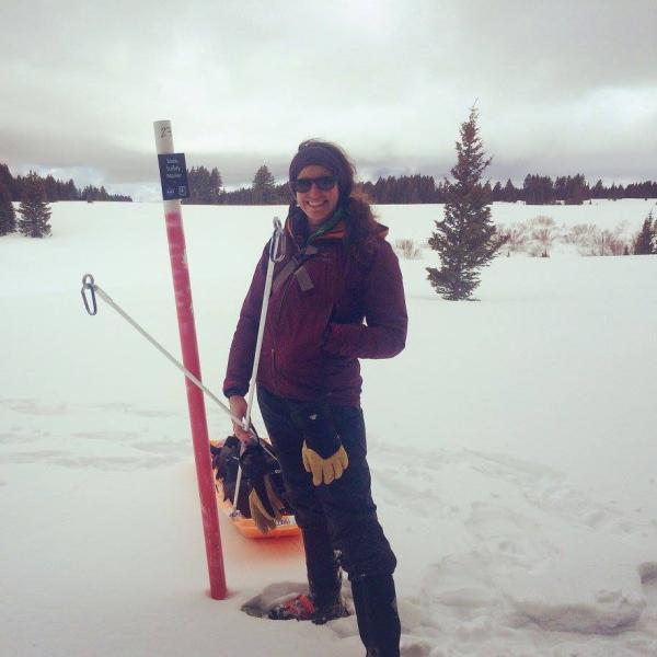 Taking a break from dragging the GPR sled across a transect on the Grand Mesa during year one of the NASA SnowEx Campaign in February 2017.