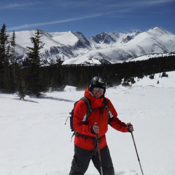 Hiking just above treeline at Niwot Ridge, a long-term ecological research site along the Continental Divide in the Colorado Front Range Mountains, on 9 March 2014. I was maintaining weather instruments at the Soddie research site at 11,000 feet elevation for Dr. Katja Friedrich's research team.