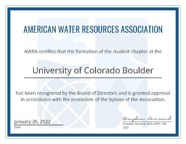 Student Chapter certificate