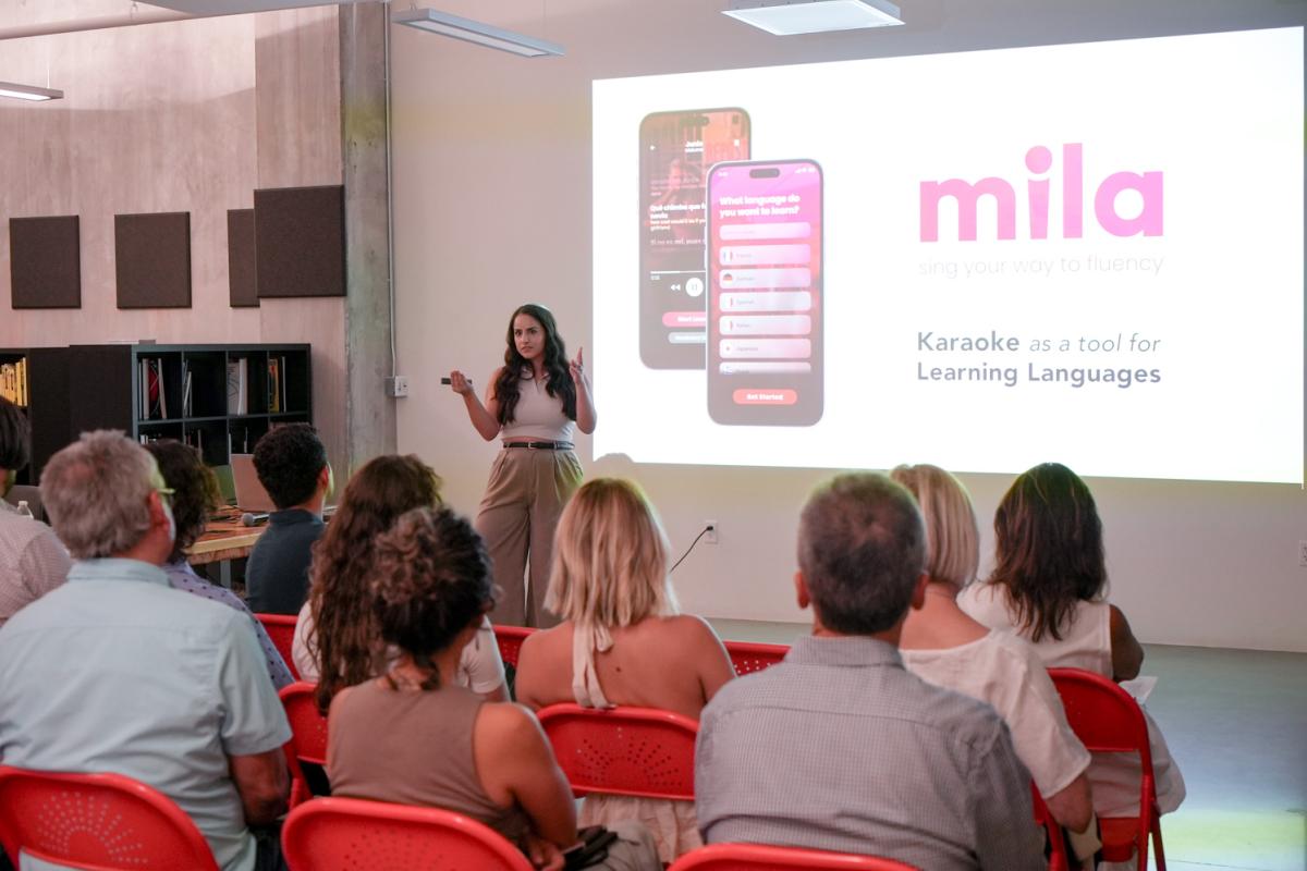 Students watch a presentation