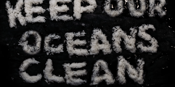 Keep our oceans clean spelled out in rice