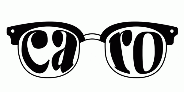 glasses with the name "Caro" animated inside the lenses 