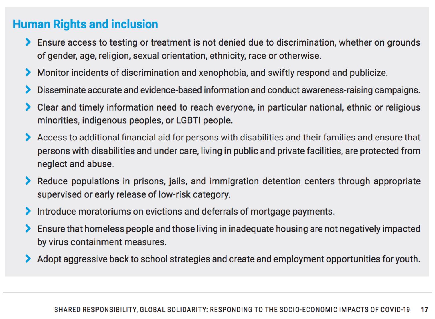 UN COVID-19 Socio-Economic Response - Human Rights & Inclusion