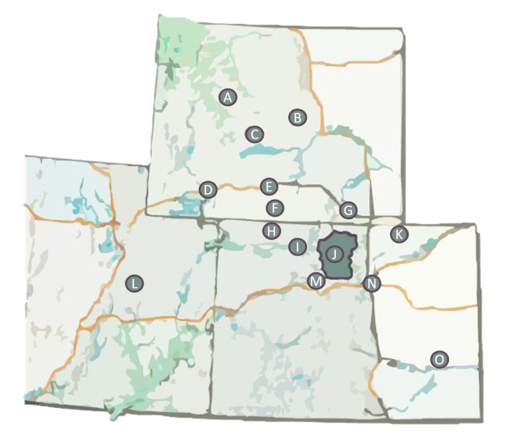 Arapaho place map with Wyoming, Colorado and Utah