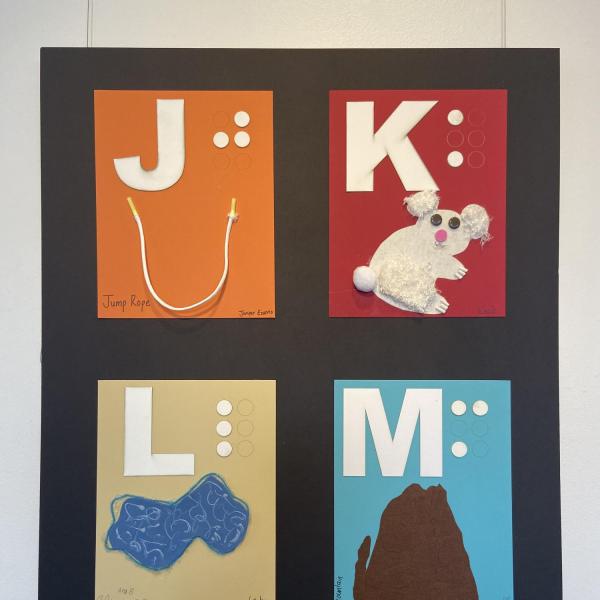 Alphabet paels for letters JKLM showing jumprope, koala bear, lake, and mountain.