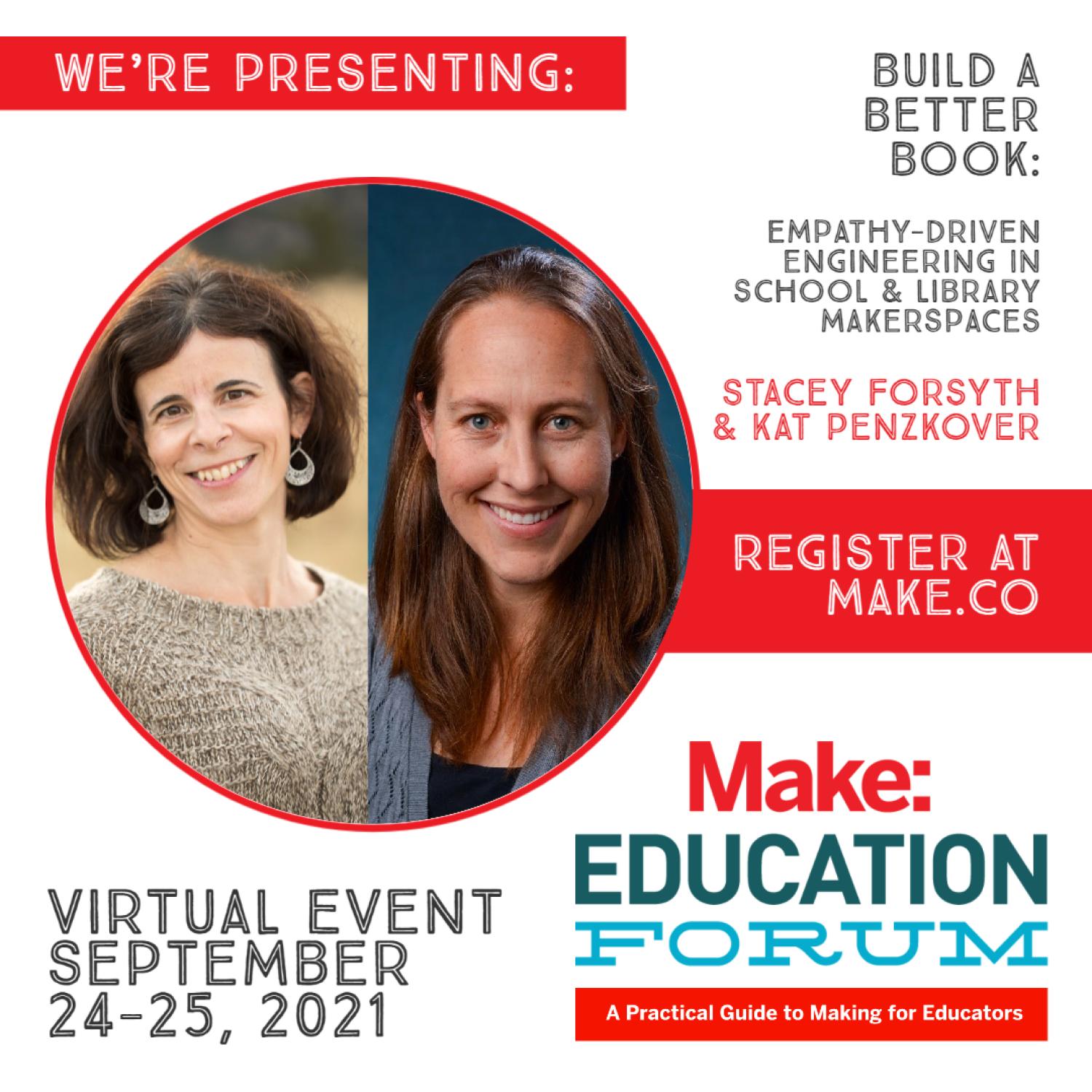 stacey forsyth and kat penzkover with information about BBB session at MakerEd conference