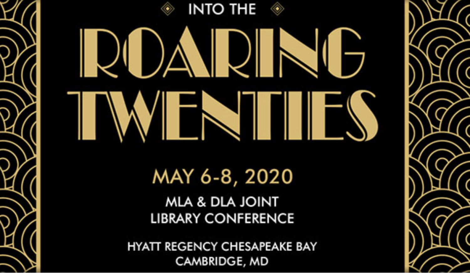 Black and gold cover for conference program with title "Roaring Twenties"