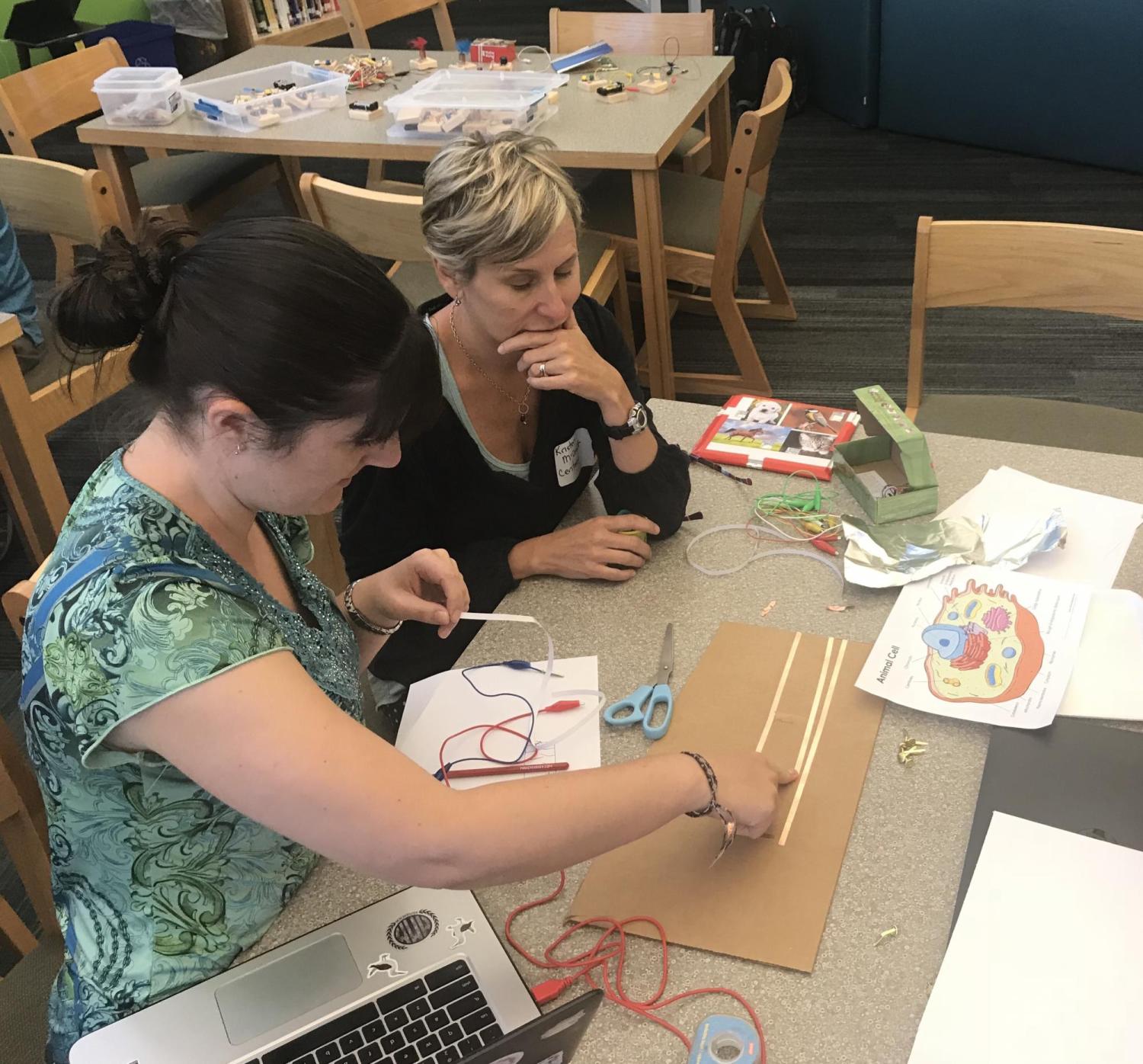 Teachers use Makey Makey and paper circuits to create an interactive diagram of a cell.