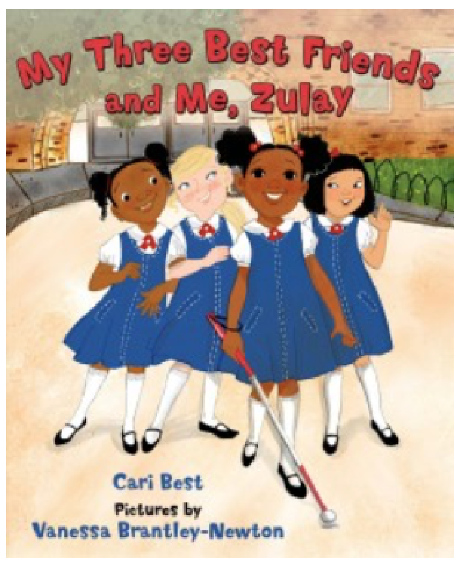 Book cover of blind girl with three friends.