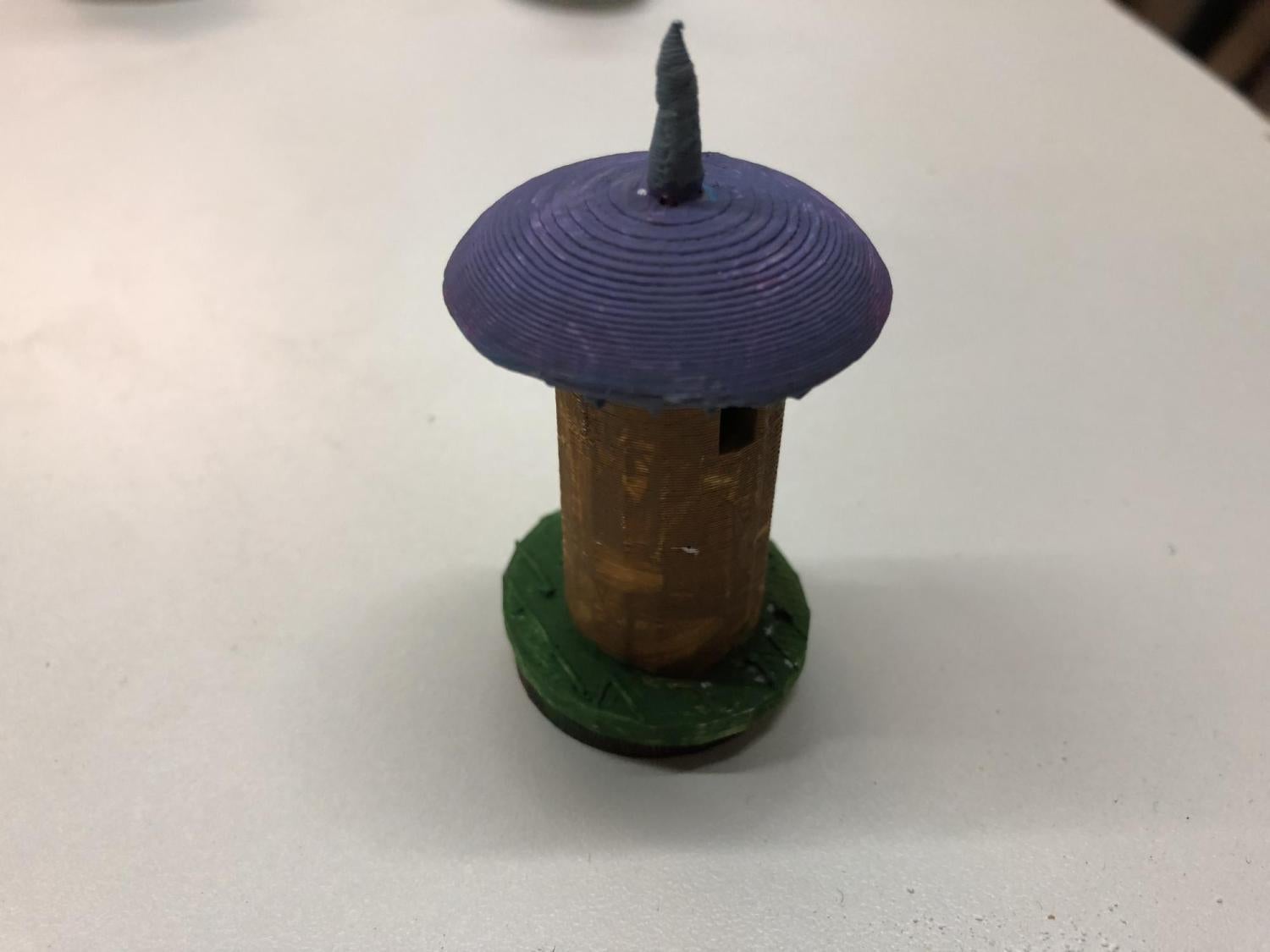 Playing piece with short cone house with round roof