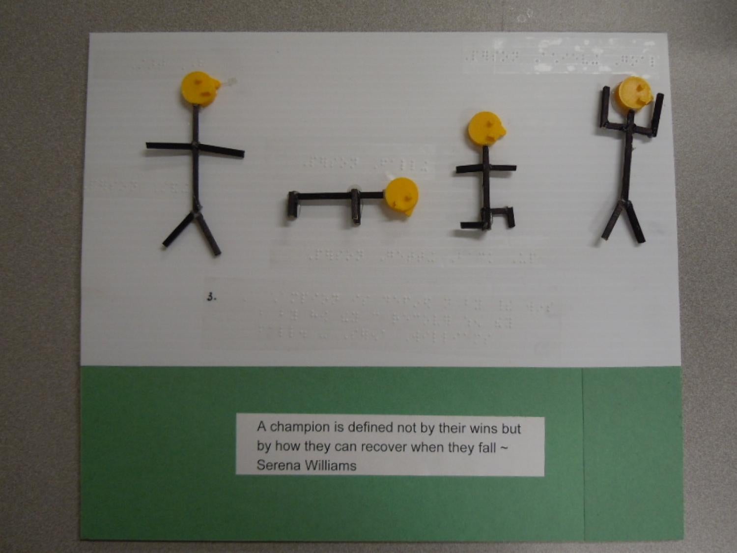 3D printed stick figures falling down and getting up.