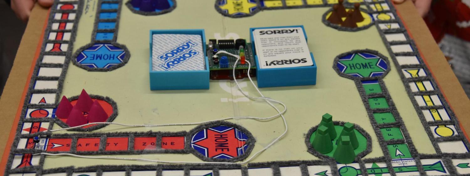 Tactile Sorry game board with audio card reader.