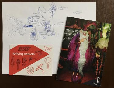 Student drawing of a unique vehicle designed for a wizard.