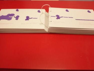 Pages from Harold and the Purple Crayon with 3D printed elements.