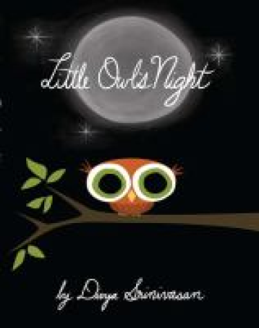 Cover for Little Owls Night by Divya Srinivasan showing an illustration of an owl sitting on a branch under a full moon.