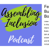 Purple square with green scribble shape and text "Assembling Inclusion Podcast"