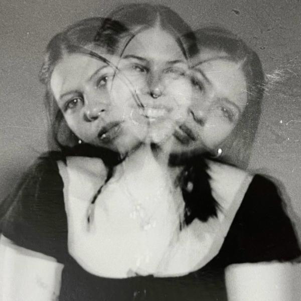 Photograph with three overlays of the same woman