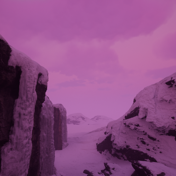 Snowy mountains in a pink hue