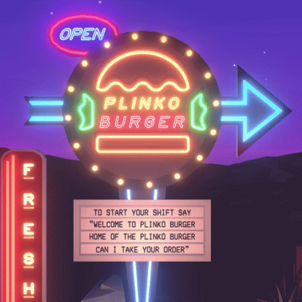 Neon sign of a fast-food burger place