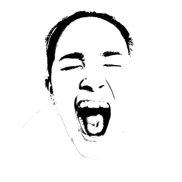 black and white image of person screaming