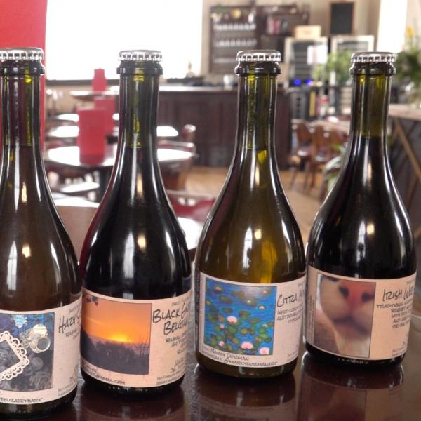 Bottles of wine on a bar counter