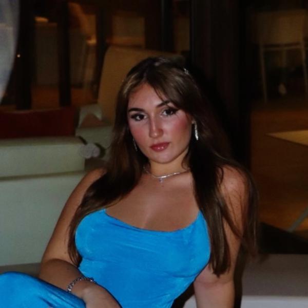 woman in blue dress