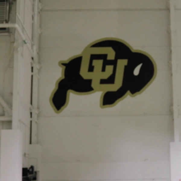 CU logo within buffalo painted onto recreation wall