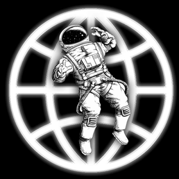 Astronaut in front of globe icon