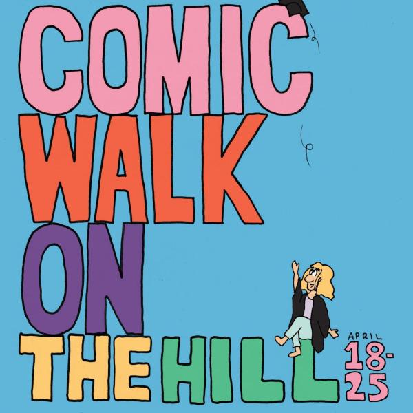 Promotional poster with cartoon text