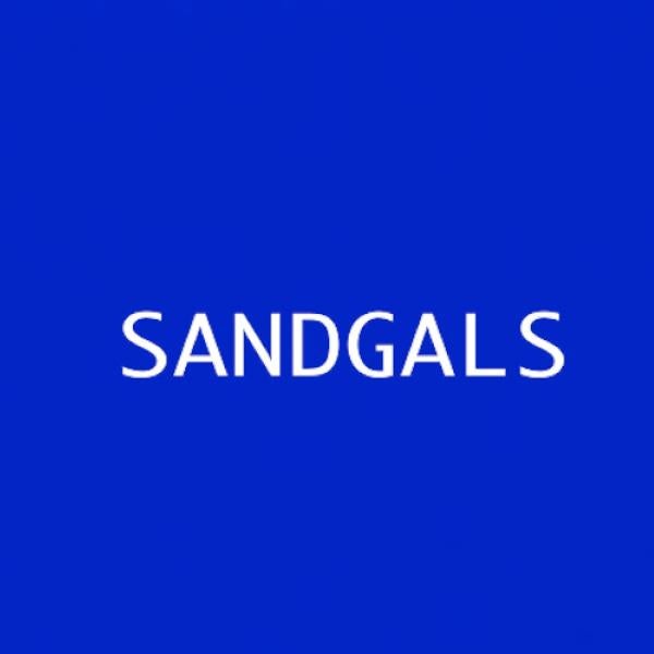 Blue screen with text "sandgals"