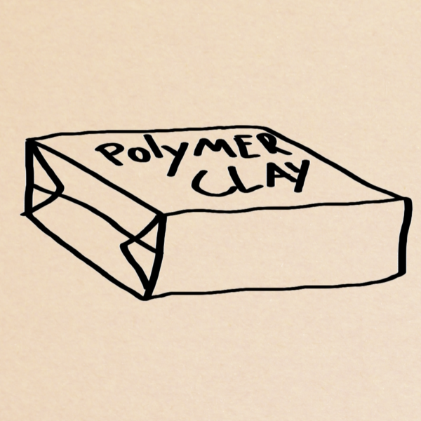 Illustration of a box with text "polymer clay"