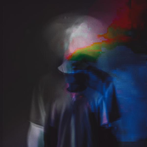 Abstract artwork of person in black tshirt and color effects