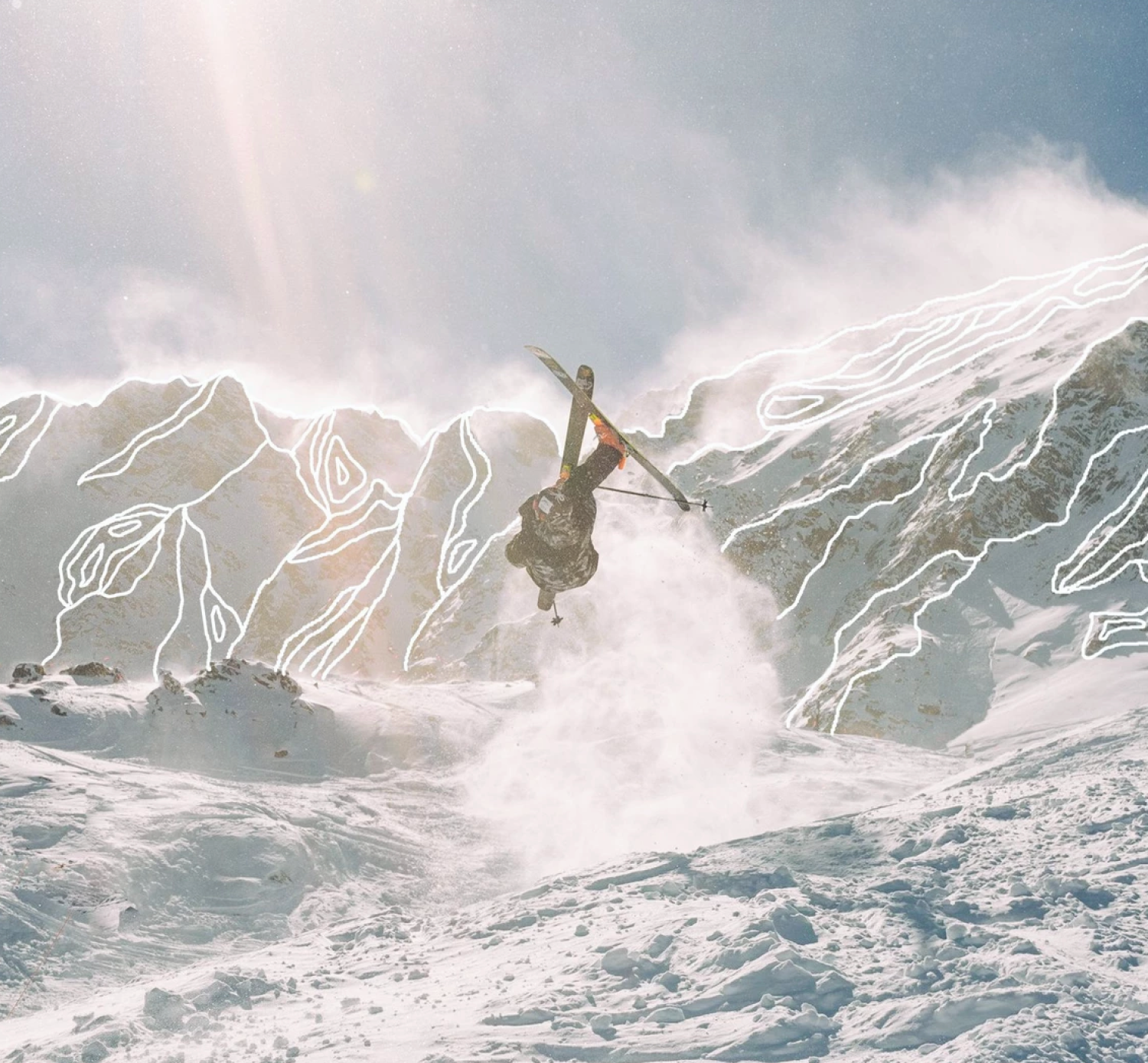  Person skiing in the mountains doing a flip