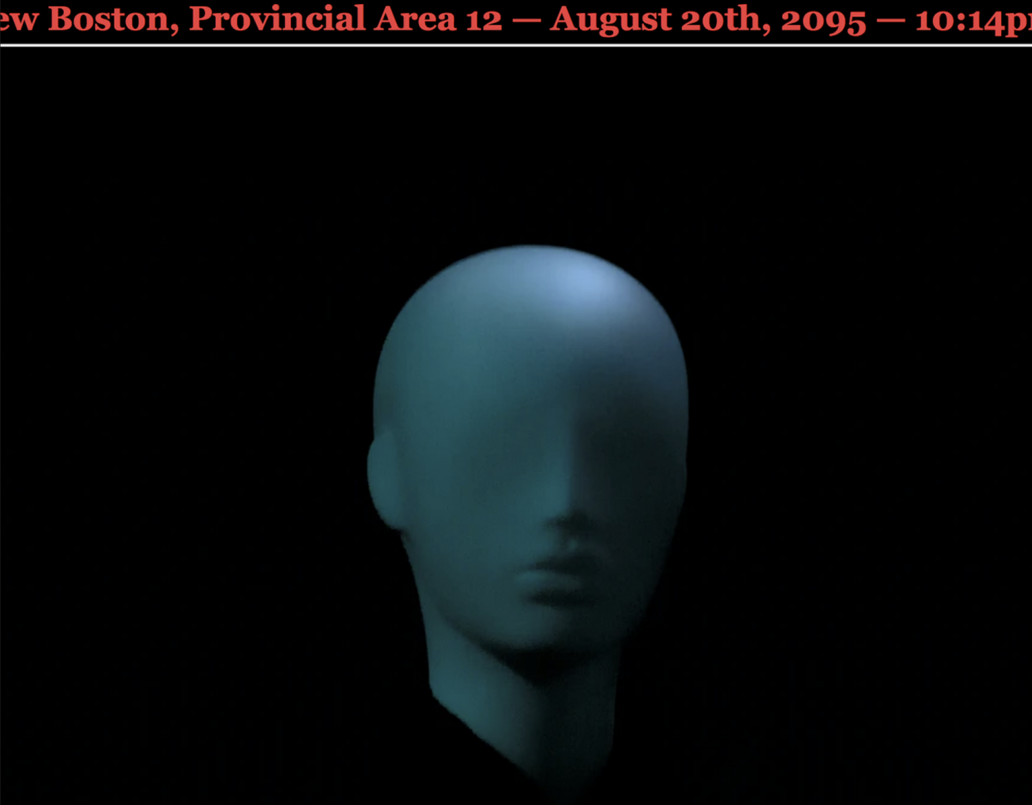 3D model of a head with red news text
