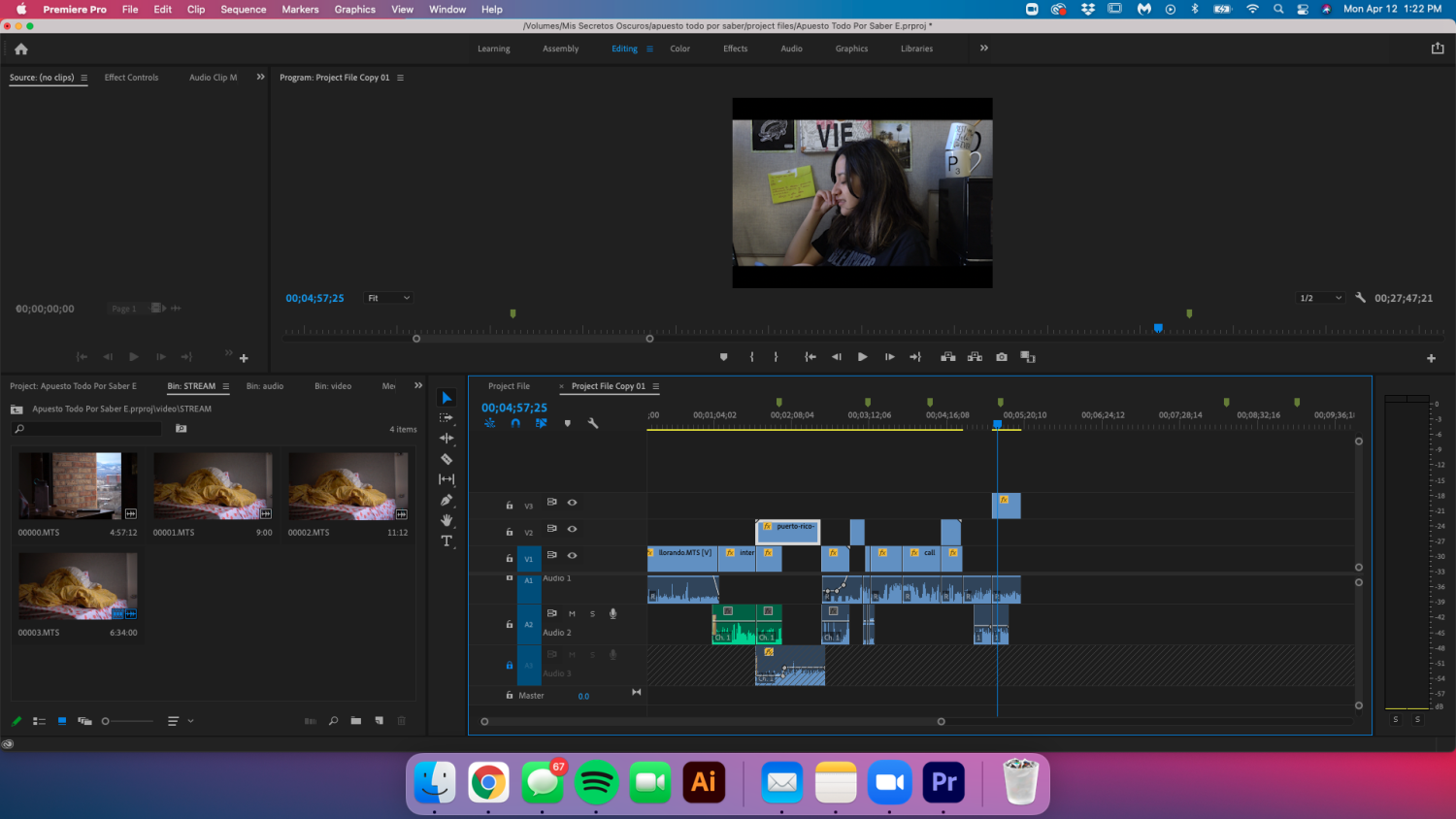 Interface of Adobe Premiere video editing