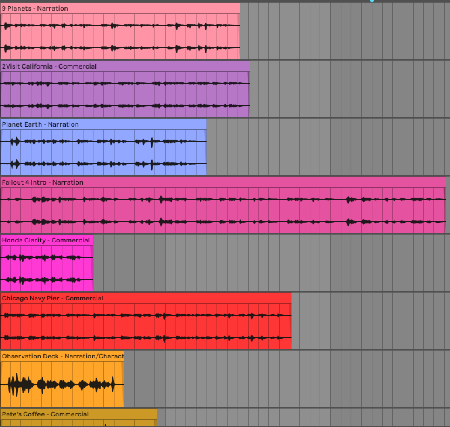 Audio interface software showing tracks recorded