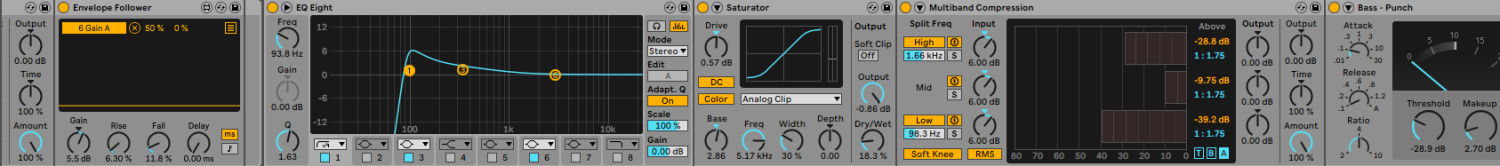 Audio interface software showing EQ's and other features