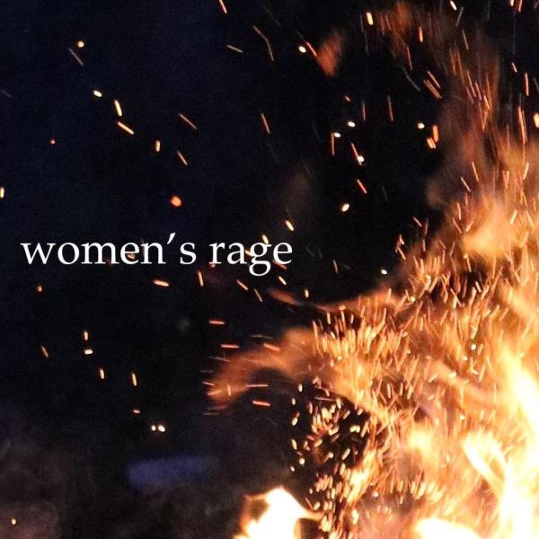 "Women's rage" written on a fiery background