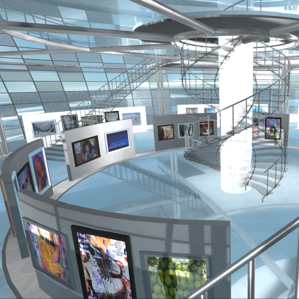 Virtual reality art gallery in a circular building