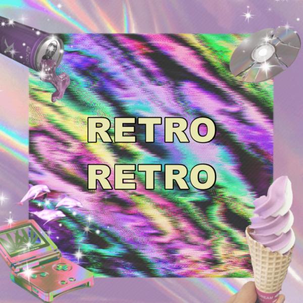 Psychedelic and glitchy poster with text "retro retro"