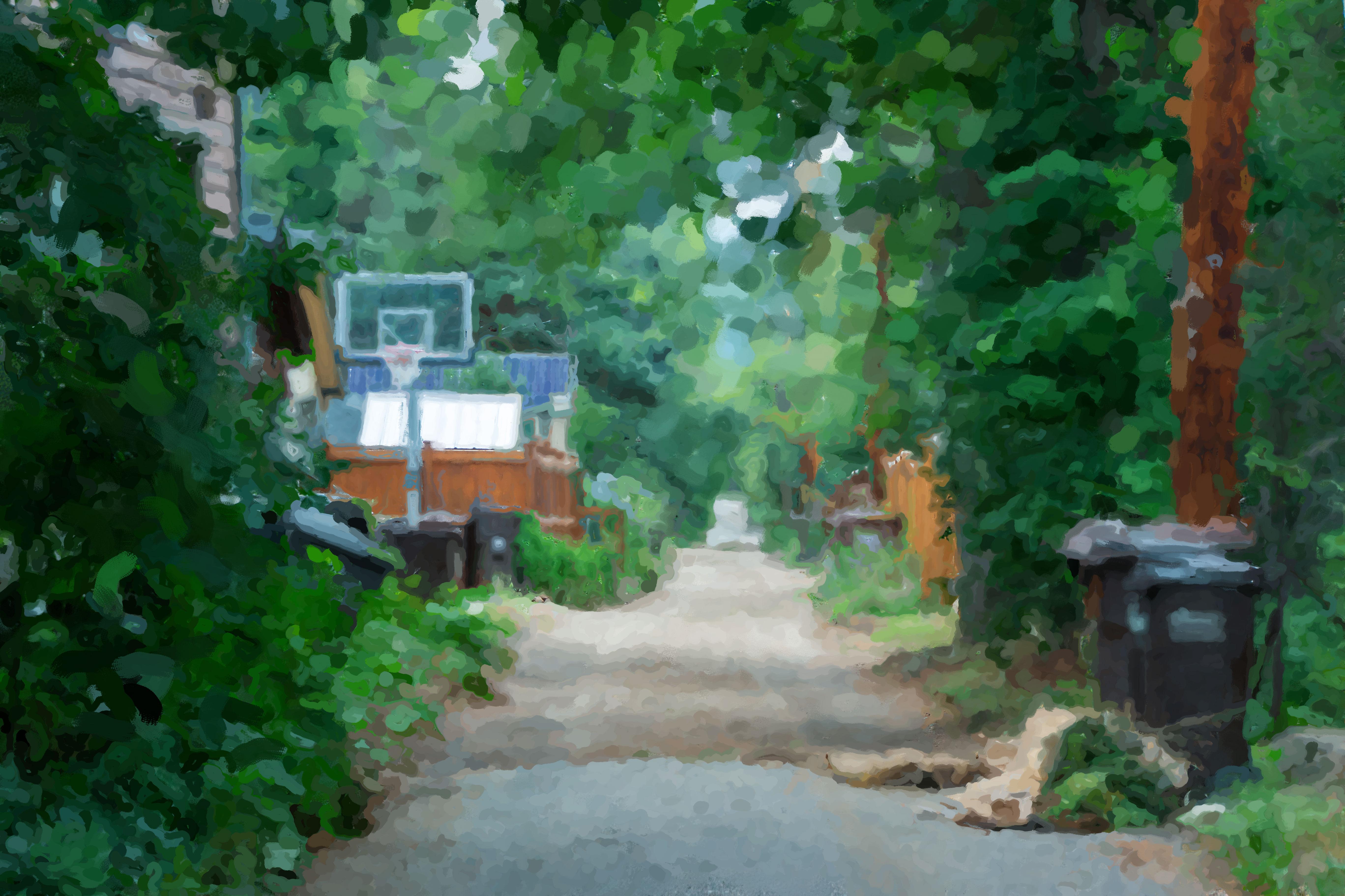 This was the first painting of the every days and it depicts an alley during the summer. I wanted to capture all of the greenery