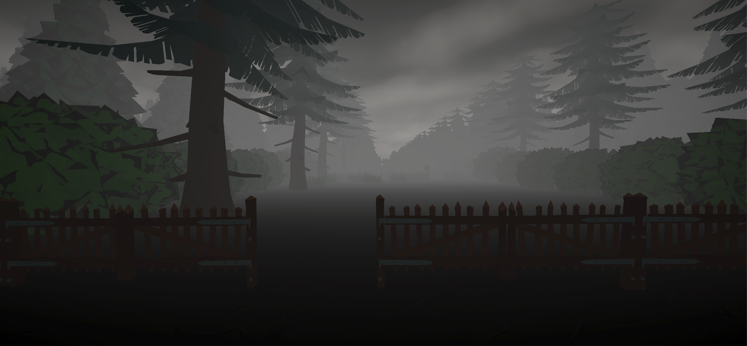 s a long narrow path surrounded by fog but within the fog a figure lies still watching and waiting.