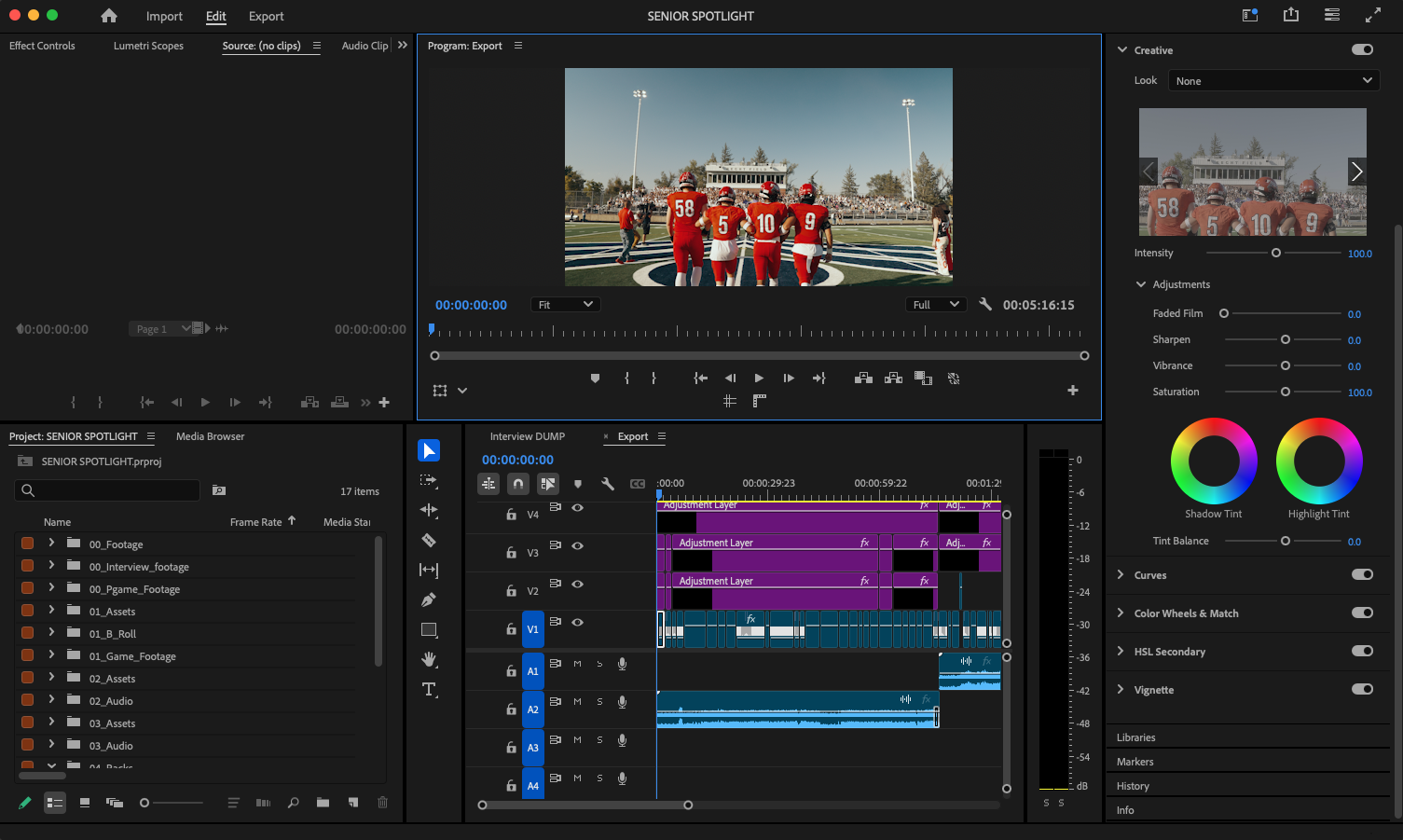I used premiere pro to curate this documentary and here is an overview of my timeline.