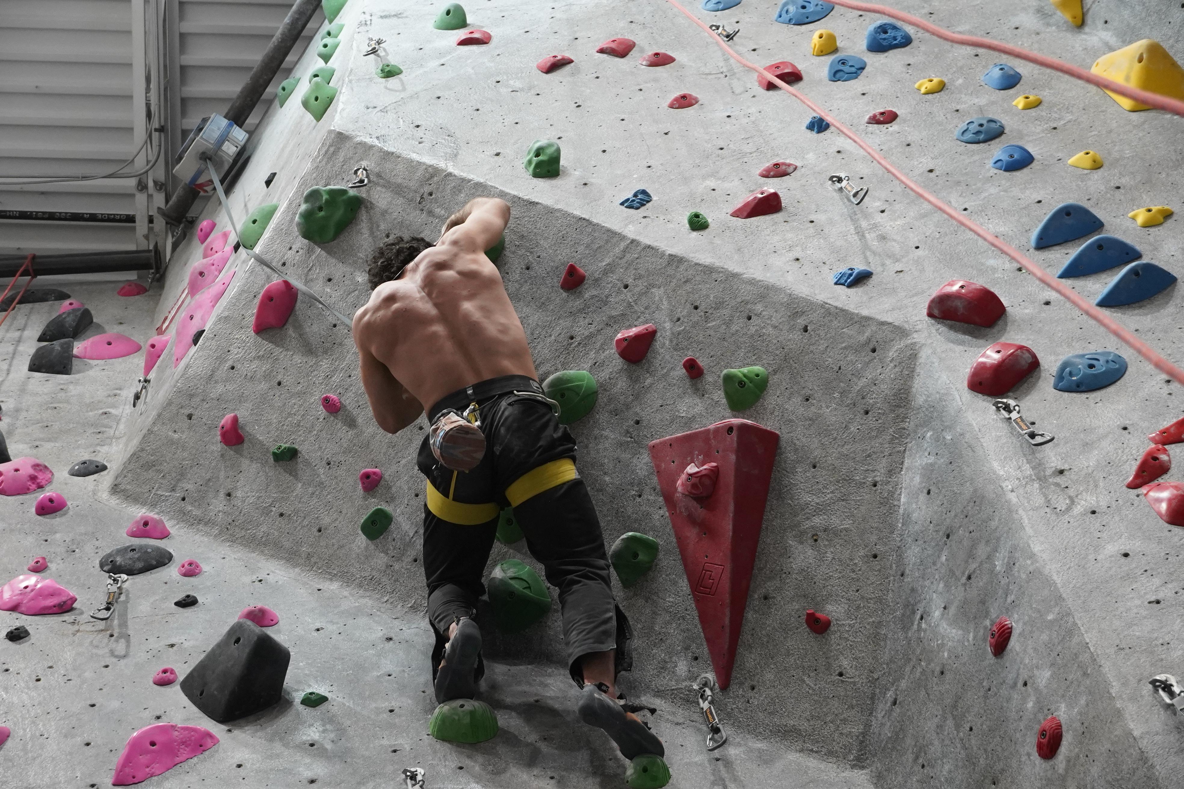A newer climber, Adam Field, pushing his limits on an advanced run.